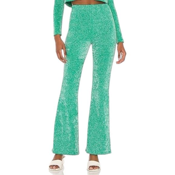 FRANKIES BIKINIS Johnson Terry Lurex Pant Mistletoe Green Flare Size L NWT - Picture 1 of 16